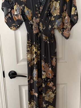 2 Love Stitch Floral V-Neck Maxi Dresses in Dark Gray, Black with floral design